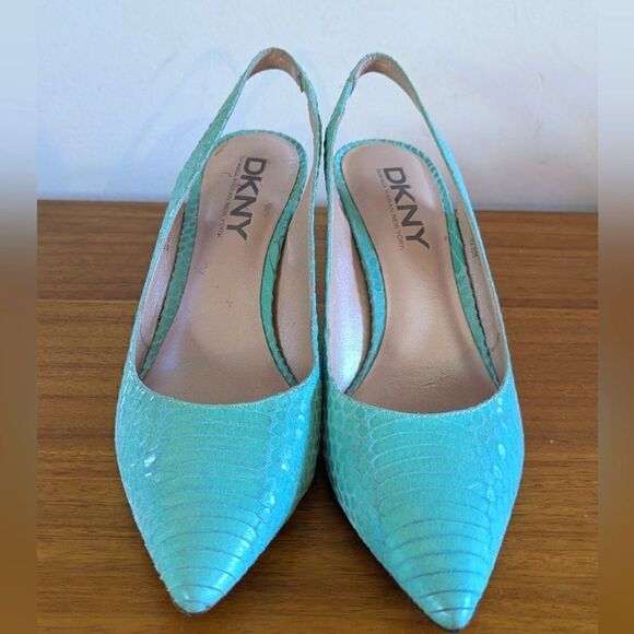 DKNY Coastal Beach Mermaid Tropical Chic Leather Snakeskin Textured Slingbacks 6 - Picture 2 of 10